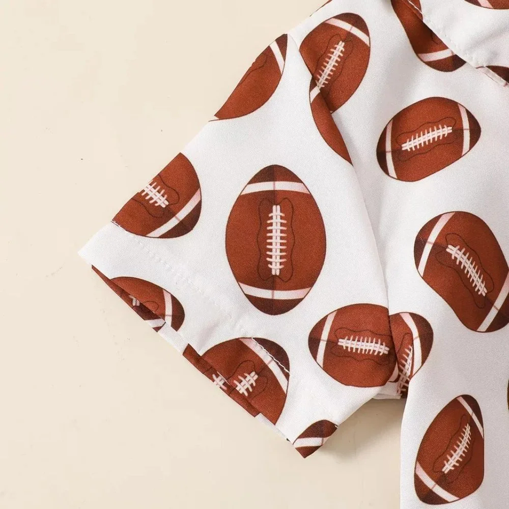 Football Boys Button Down Shirt and Shorts Outfit Set